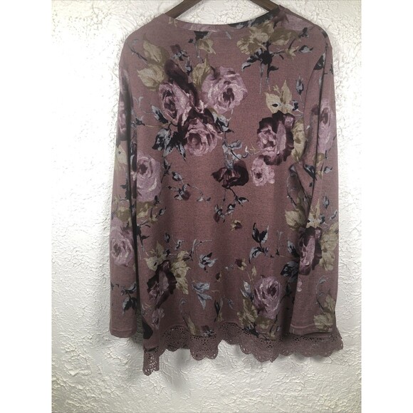 Netsmile Pink Top Lace Hem Plus Sz 2X V neck Cottagecore Romantic Floral Boho - Picture 8 of 9